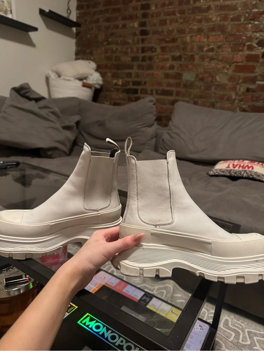 Alexander McQueen Women’s White Leather Tread Slick Chelsea Boots